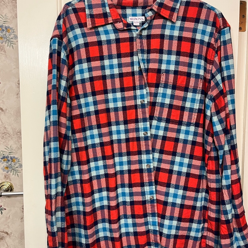 Red and Blue Plaid Button-Up Shirt